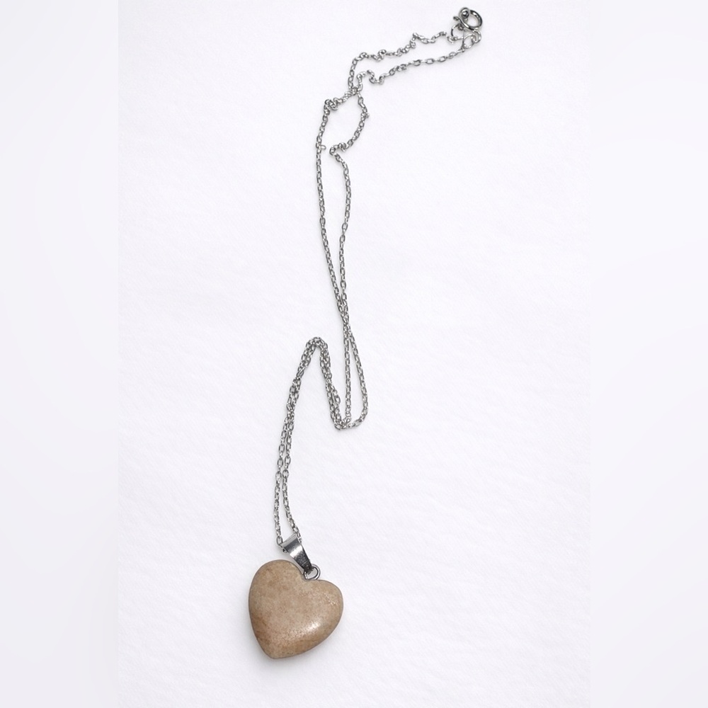 Beige Heart Pendant Necklace on Silver Chain